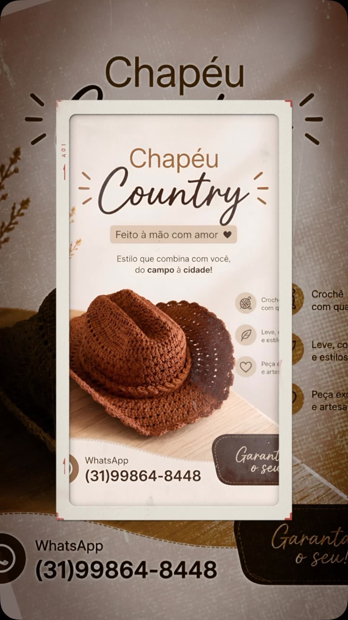 Chapéu Country em Crochê