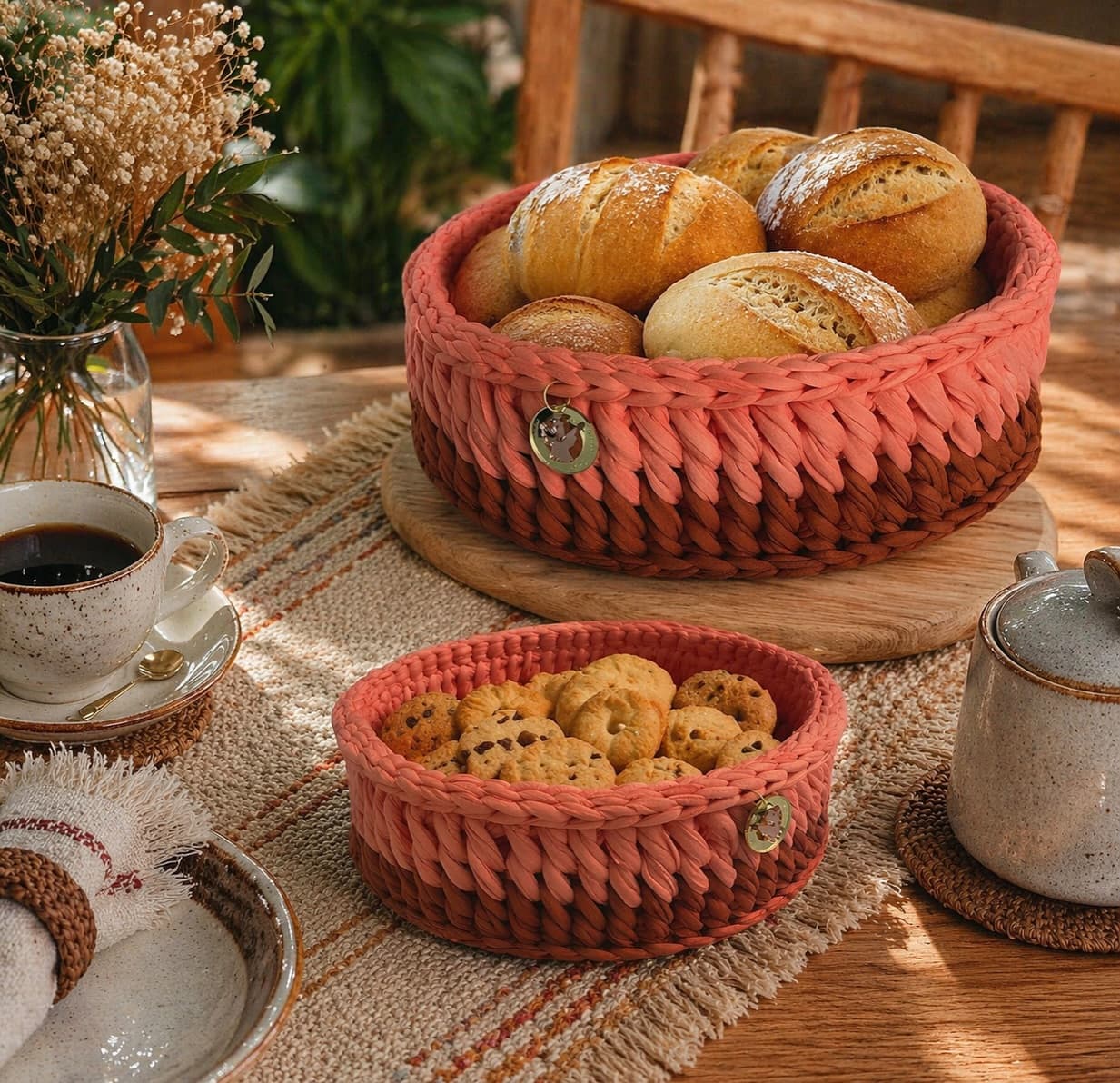 Cesta de Café da Manhã em Crochê