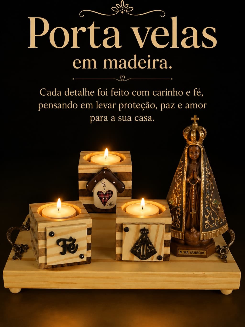 Porta-Velas em Madeira Maciça