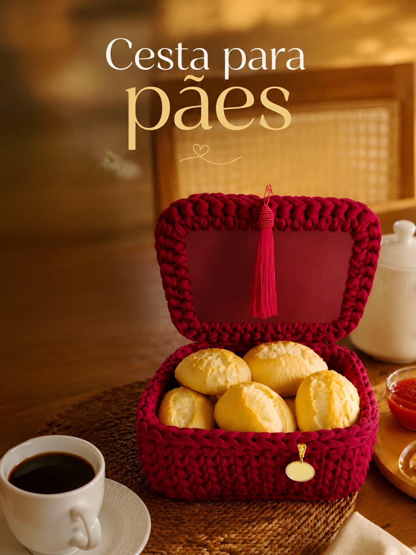 Cesta para Pães em Crochê com Fio de Malha