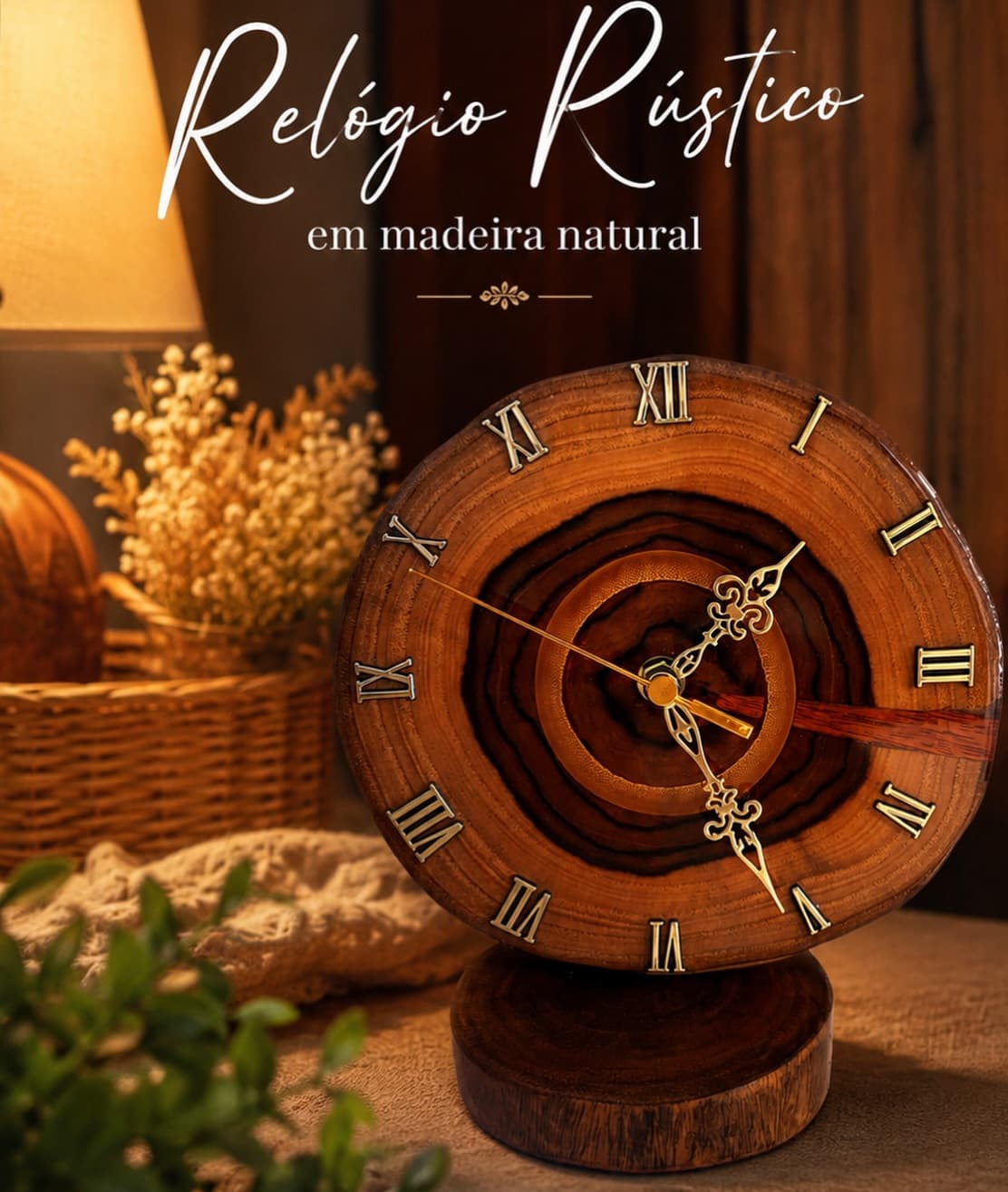 Relógio Rústico em Madeira Maciça