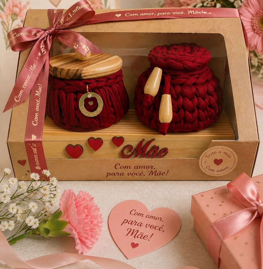 Kit Dia das Mães com Cachepô e Vasinho em Crochê