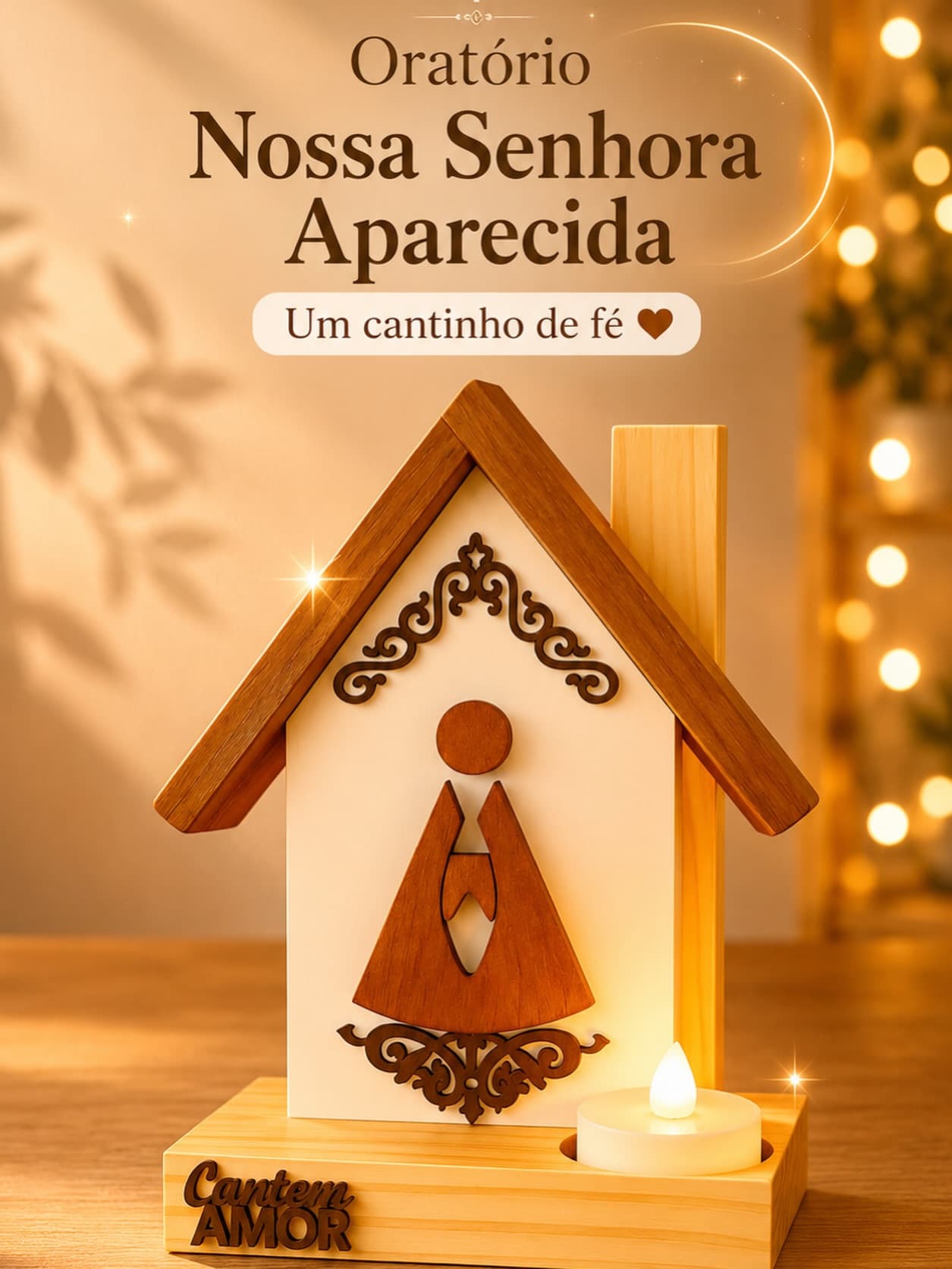 Oratório Artesanal em Madeira com Porta Vela